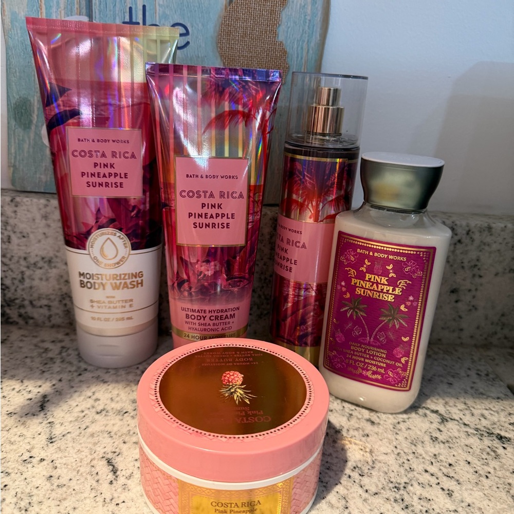 Bath & Body Works Pink Pineapple Sunrise Body Care Set - Pink & Gold Accents